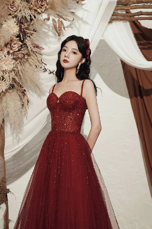 High quality sequin long prom dress burgundy evening dress Y4704