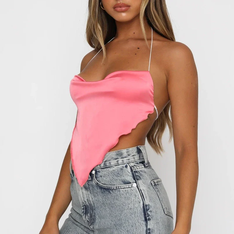 Online Only flowy dressPink Satin Crop Top