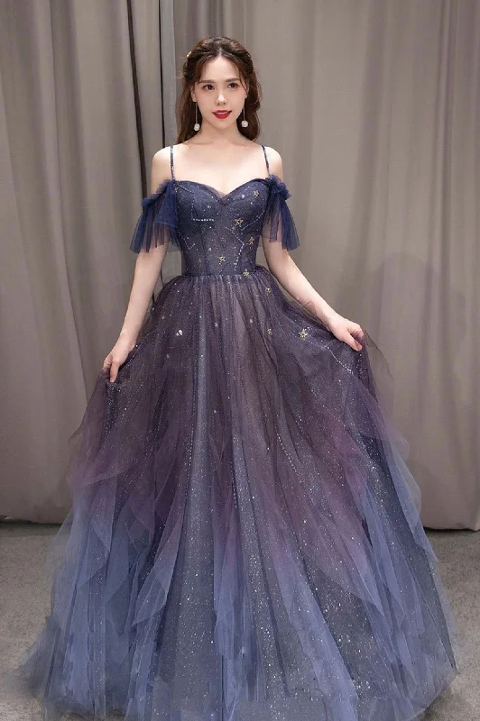 Today's Special Purple Gradient Tulle Long Prom Dress, Beautiful A-Line Spaghetti Strap Evening Party Dress Today's Special Purple Gradient Tulle Long Prom Dress, Beautiful A-Line Spaghetti Strap Evening Party Dress