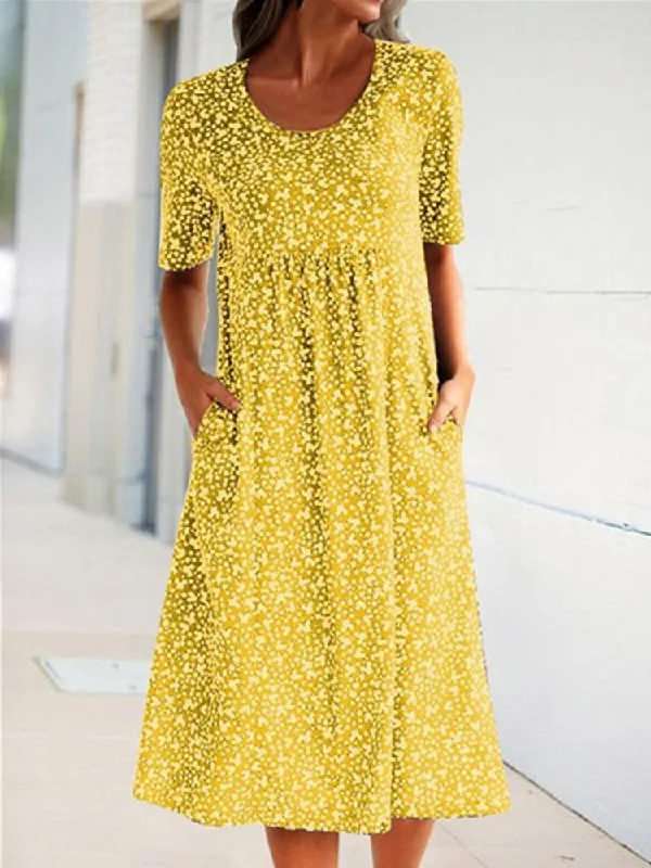 Fantastic Deals Loose Floral Print Short Sleeve Midi Dress