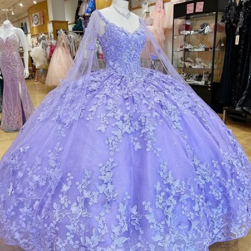 Stunning Girl's Quinceanera Dresses Princess Ball Gown Butterfly Lace With Cape Sweet vestidos de 15 quinceañera 16