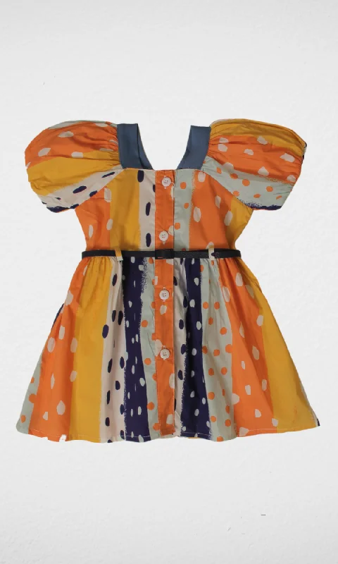 Dotted Girls Dress (Orange  )