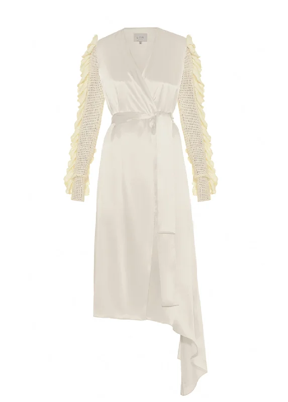 Crazy Deals long sleeve dressRUFFLE KNITTED SLEEVES SILK DRESS
