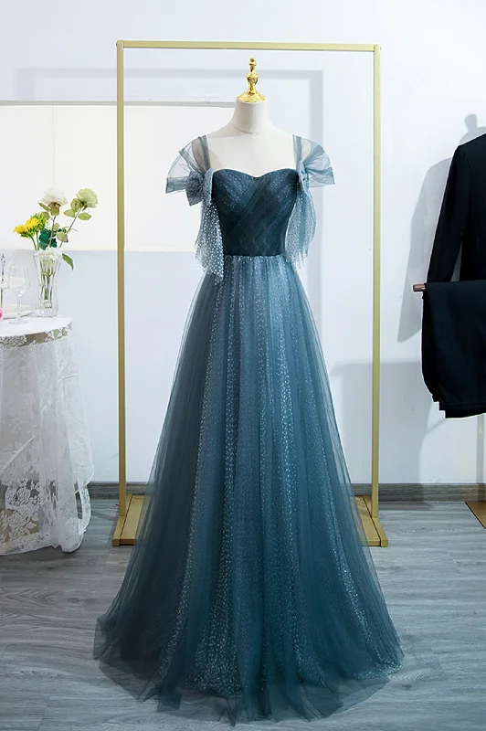 Steals and Deals Blue Tulle Long Prom Dress, Blue A-line Evening Party Dress