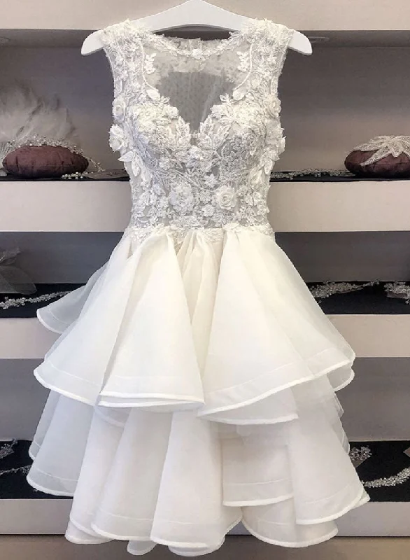 TIME-Limited Offer White Tulle Lace Knee Length Prom Dress, A-Line Evening Party Dress