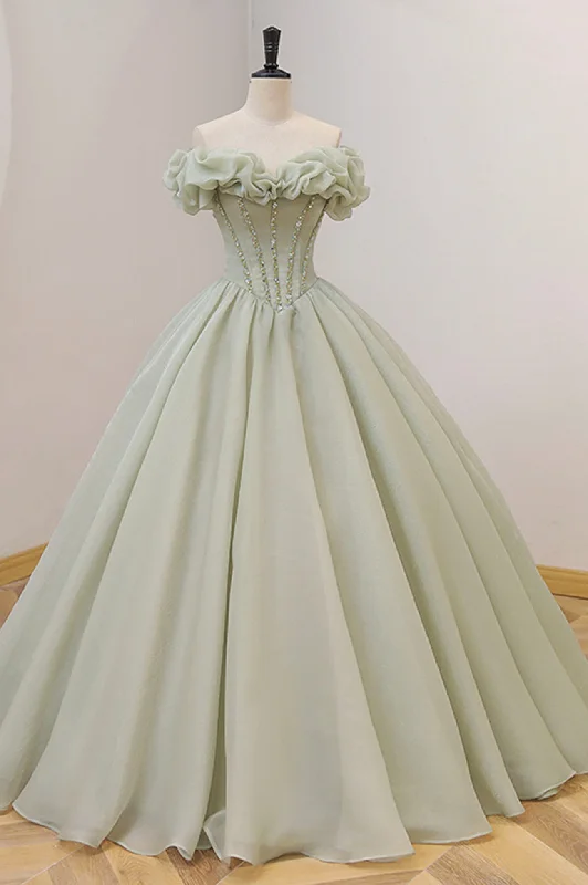 Buy Now Green Tulle Sequins Long A-Line Ball Gown
