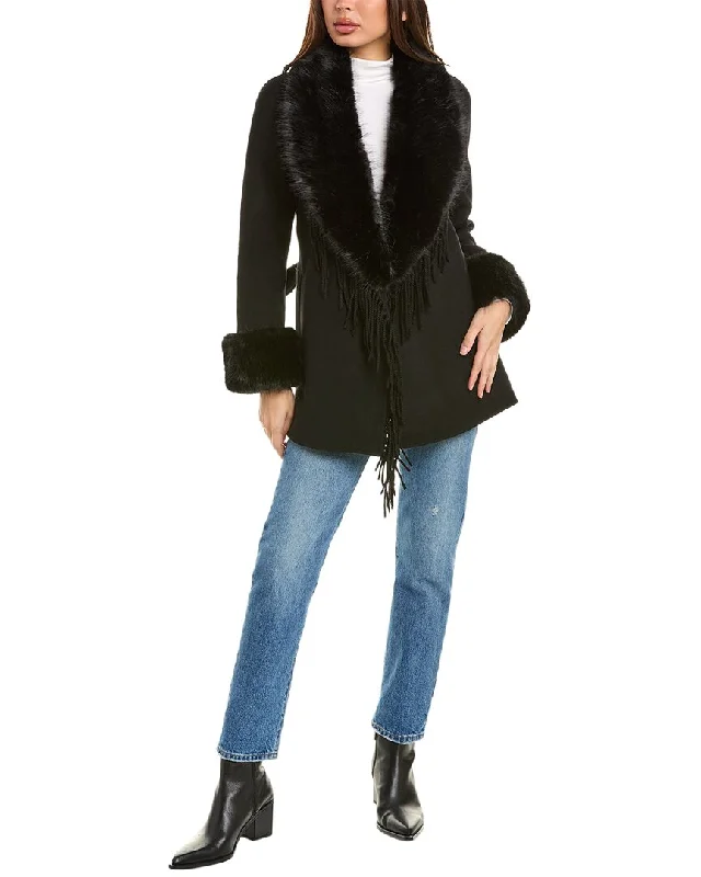 Early Access raincoatStella + Lorenzo Fringe Wool-Blend Coat