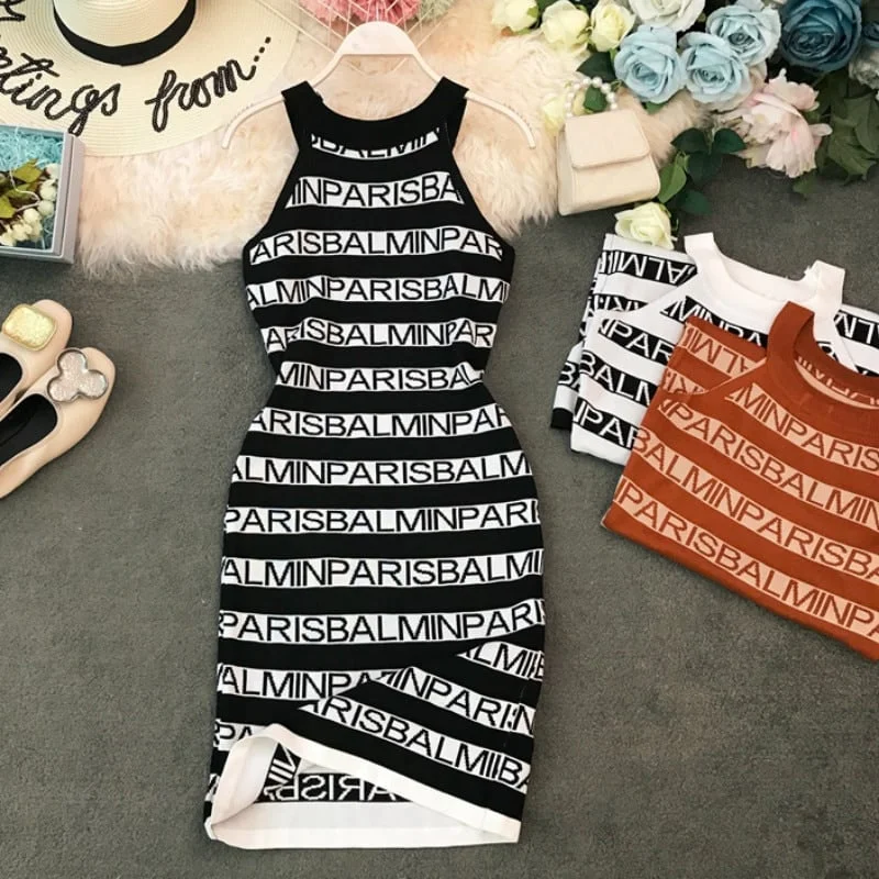 Overstock chic wrap dressKnitted Letter Patterned Women's Sleeveless Dress