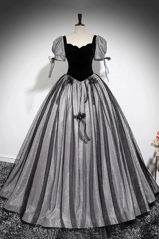 Bargain Blast Black Velvet Tulle Long Prom Dress, Black A-Line Evening Party Dress