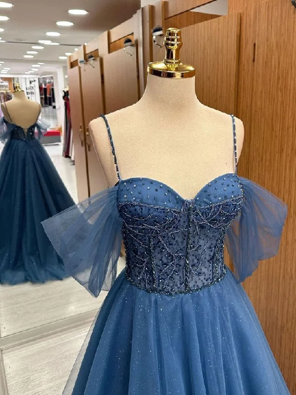 Major Savings evening dressA-Line Sweetheart Neck Beading Tulle Long Prom Dress, Formal Dress Y5839