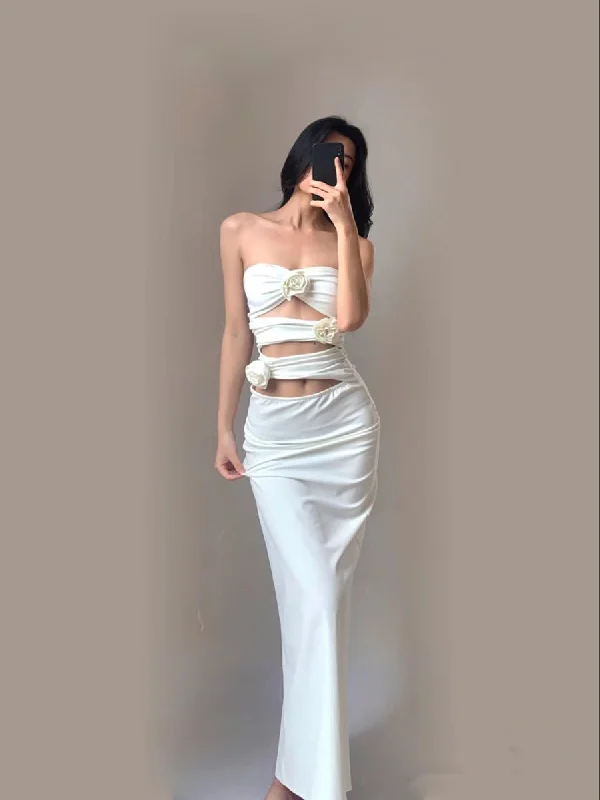 Bargain Prices winter dressChic White Strapless Prom Dress,White Party Gown Y5282