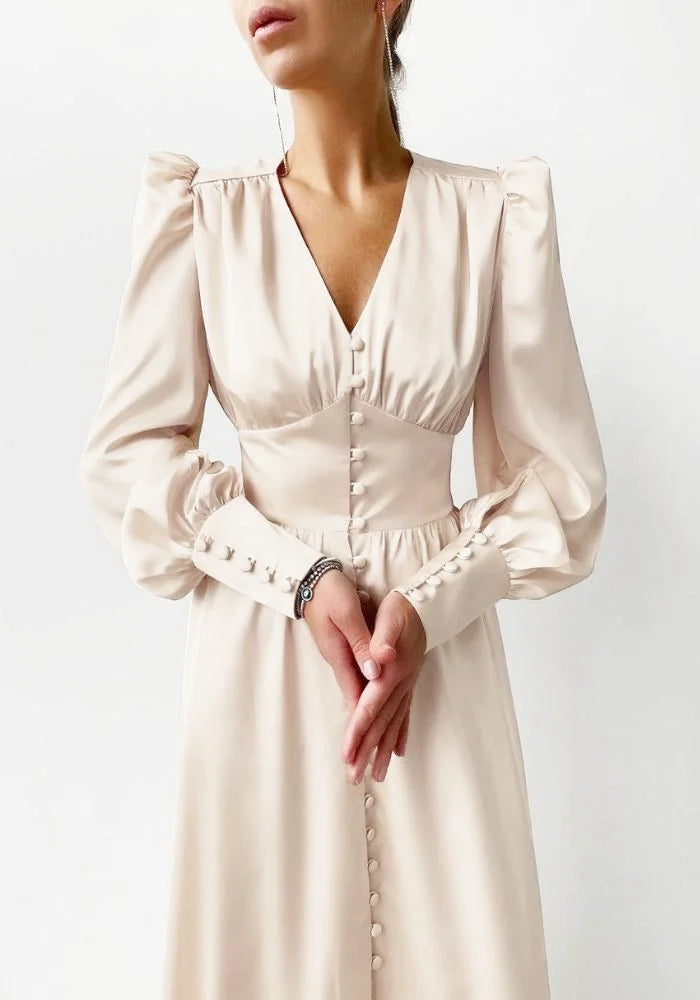 One-DAY Sale boho dressBeige Satin Maxi Dress