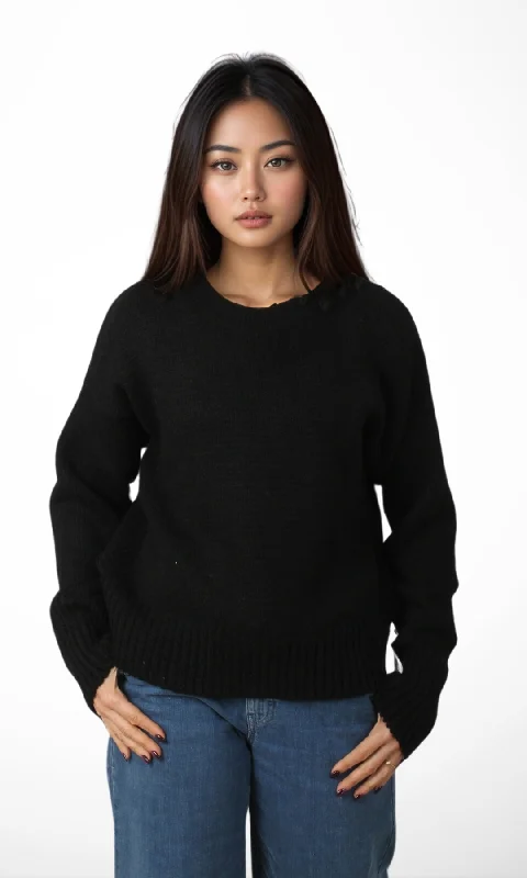 New Markdowns warm athletic hoodieWomen Relax Fit Crew Neck (Black-4501)