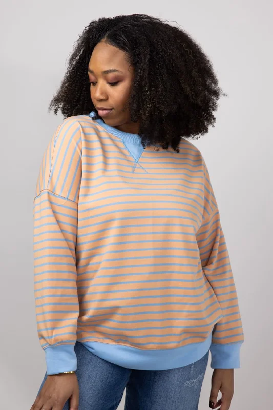 Limited Availability chic active hoodieStripe French Terry Relaxed Fit Sweatshirt for Women in Orange | IT2880S-03-CAMELDENIM Limited Availability chic active hoodieStripe French Terry Relaxed Fit Sweatshirt for Women in Orange | IT2880S-03-CAMELDENIM