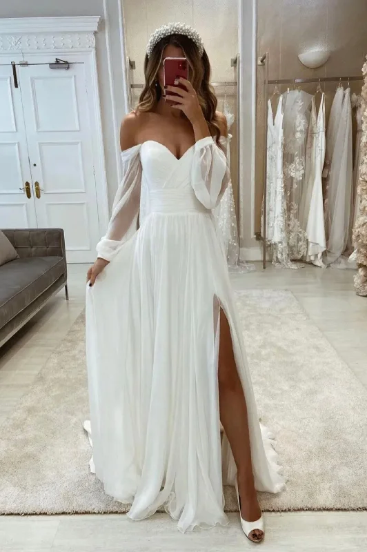 Limited Edition White Chiffon Long Sleeve Prom Dress