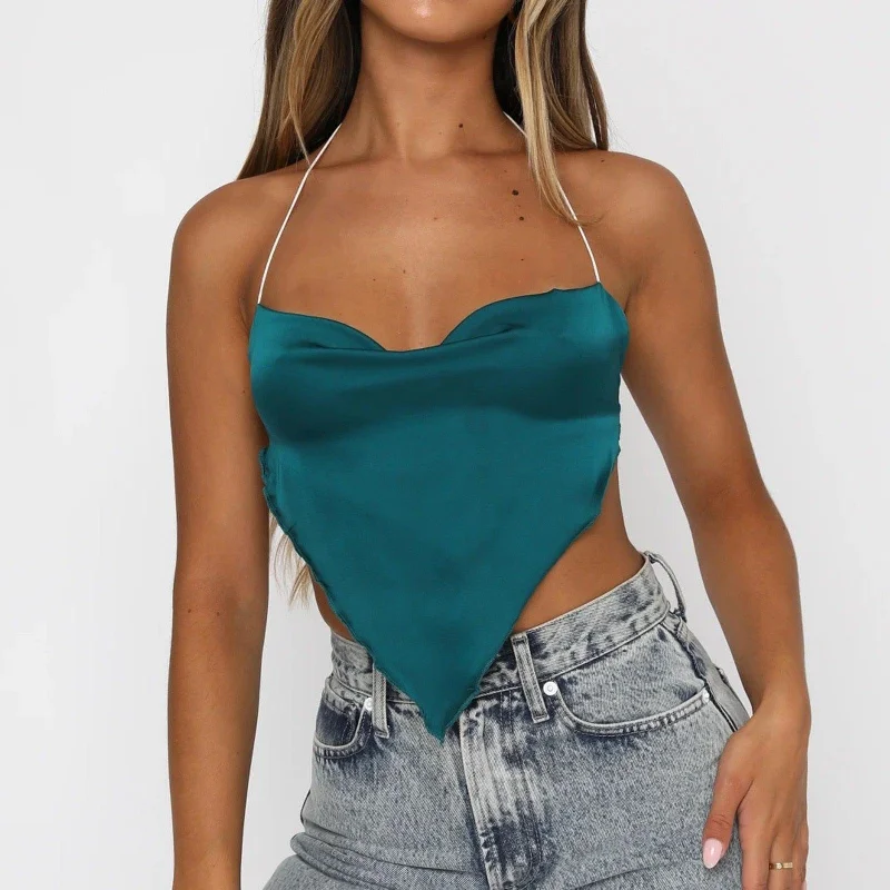 New Deals chic dressEmerald Green Satin Crop Top 