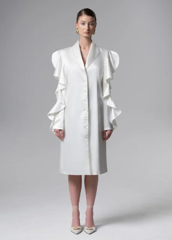 Mega Sale one-shoulder dressIVORY RUFFLE-SLEEVE DRESS