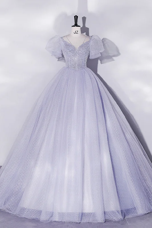 New Deals Light Blue Tulle Sequins Long Prom Dress, A-Line Evening Party Dress