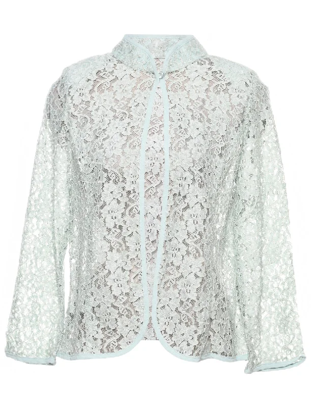 Super Sale chic padded coatClassic White Lace 1980s Blouse - M