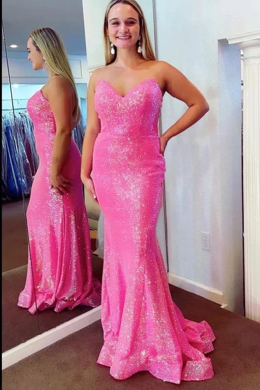 Sweetheart Pink Sequins Mermaid Long Formal Dress