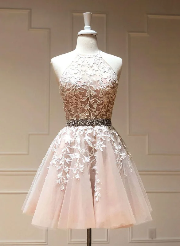 Crazy Savings Cute Tulle Lace Short Prom Dress, A-Line Backless Evening Party Dress