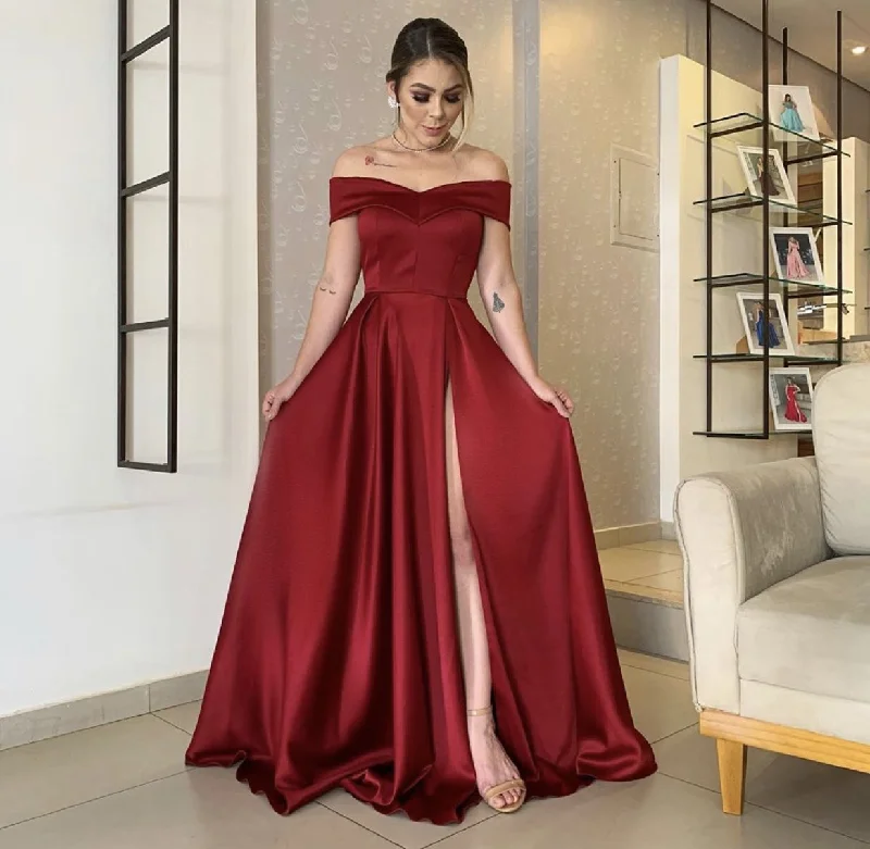 Midnight Madness v-neck dressCharming Off The Shoulder A-line Prom Dress With Split Y5751
