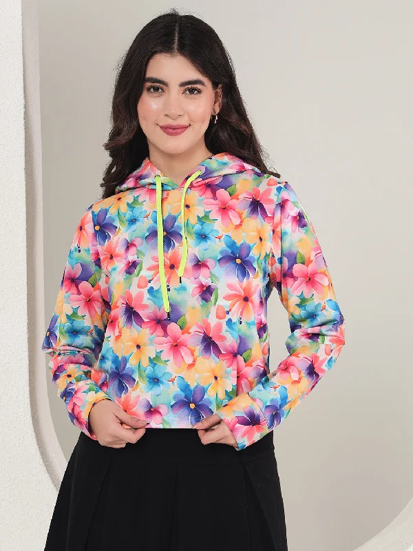 TANDUL  Women Full Sleeve Floral Print Hooded Sweatshirt