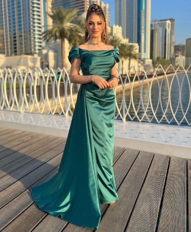 Final Clearance chic wrap dressOff Shoulder Satin Long Evening Prom Dresses, Custom Prom Dresses Y5523