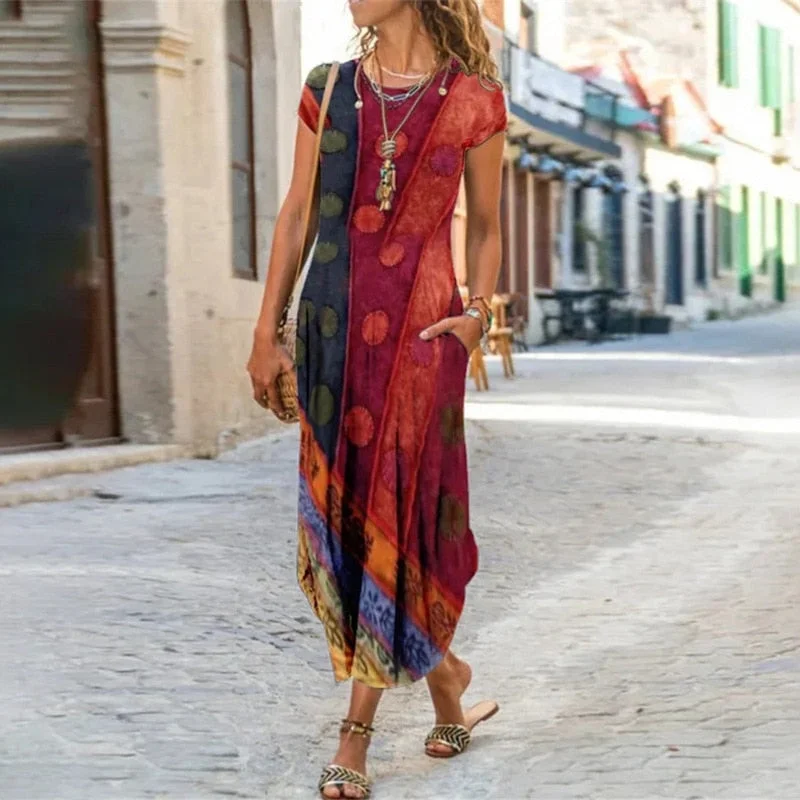 Special Savings Floral Print Pockets Short Sleeve Maxi Dress