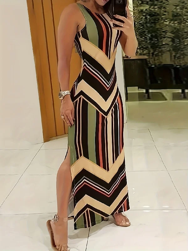 Clearance Event Sleeveless Maxi Dress, Side Slit Casual Dres