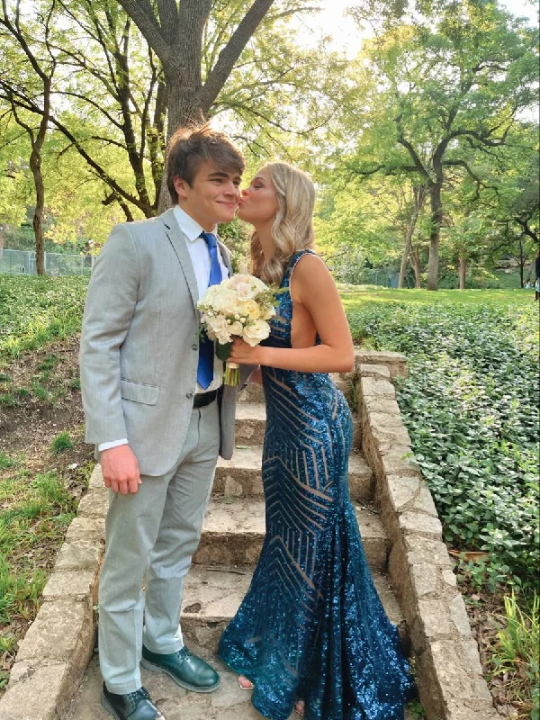 Stock Clearance denim dressGlitter Sequins Mermaid Prom Dress,Glam Dress,Pageant Dress Y5830