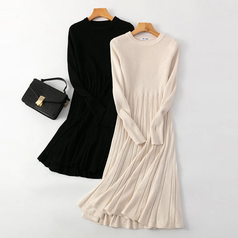 Bargain Bin fitted dressMidi Thick Women's Sweater Dress