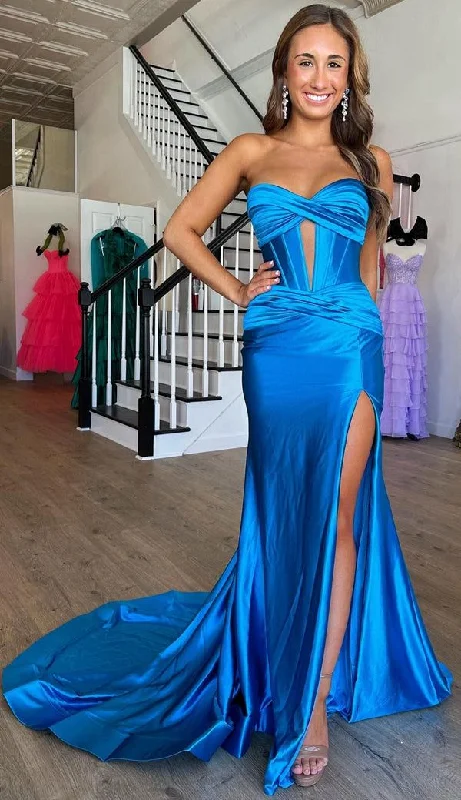 Value Deals sleek dressStrapless Mermaid Long Prom Dresses with Keyhole and Ruched Skirt Y5896
