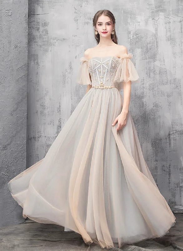 Exclusive Savings Cute Tulle Beaded Long Prom Dress, Off the Shoulder Evening Dress Exclusive Savings Cute Tulle Beaded Long Prom Dress, Off the Shoulder Evening Dress