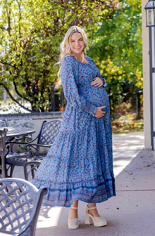 Final Clearance Kali Blue Floral Dress - DM Exclusive - Maternity Friendly