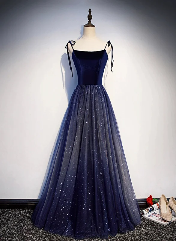 Fantastic Offers Dark Blue Velvet Tulle Floor Length Prom Dress, Beautiful A-Line Evening Party Dress Fantastic Offers Dark Blue Velvet Tulle Floor Length Prom Dress, Beautiful A-Line Evening Party Dress