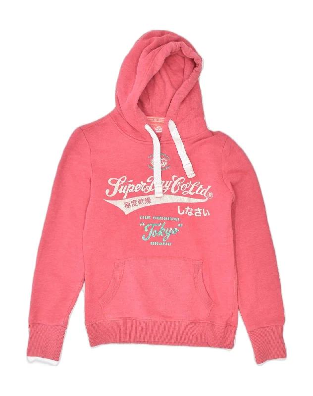 SUPERDRY Womens Graphic Hoodie Jumper UK 10 Small Pink Cotton Sports