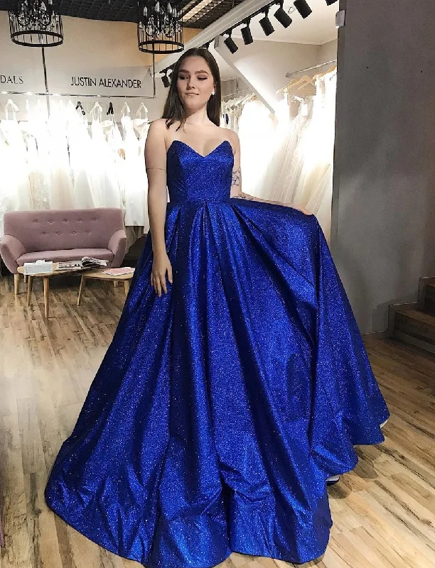 Bargain Blast Royal Blue Tulle Strapless V-neck A-Line Sparkle Prom Dress with Pockets JKQ107 Bargain Blast Royal Blue Tulle Strapless V-neck A-Line Sparkle Prom Dress with Pockets JKQ107