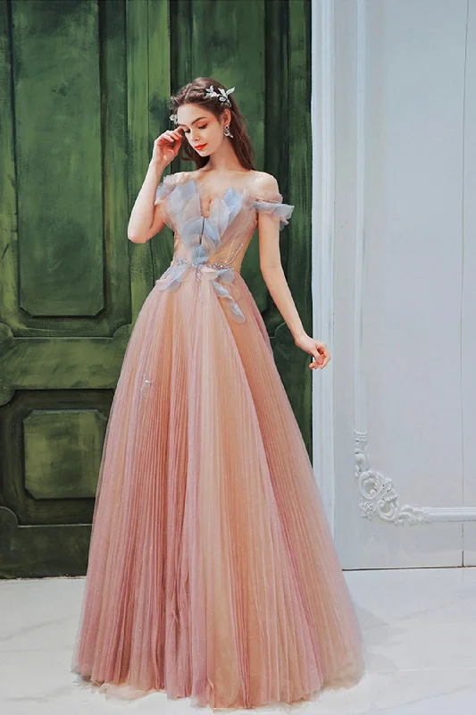 Limited Availability Pink Tulle Sequins Long Prom Dress, Beautiful Off the Shoulder Party Dress Limited Availability Pink Tulle Sequins Long Prom Dress, Beautiful Off the Shoulder Party Dress