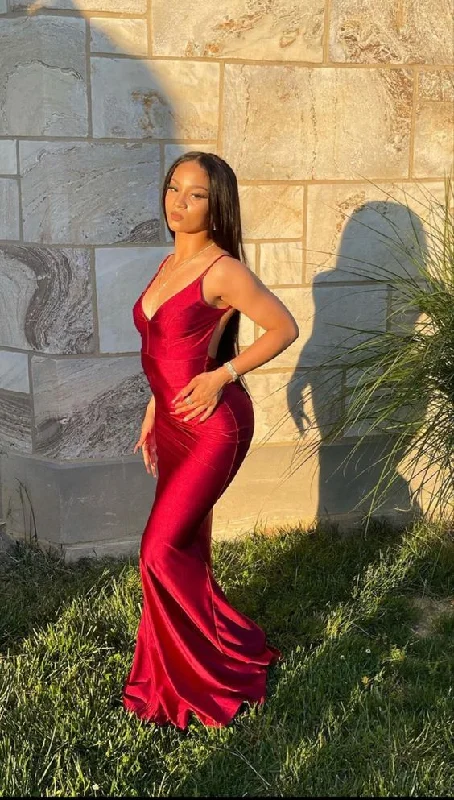 Closeout Sale casual midi dressRed Satin Bodycon Mermaid Formal/Prom Dress Y5805