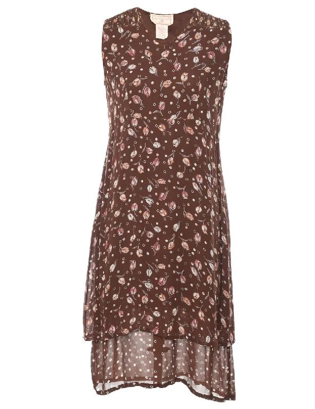 Price Rollback retro coatBrown Floral Print Dress - M