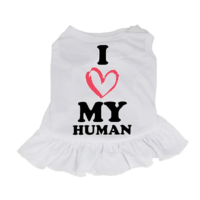 Savings Galore stylish party dressI Love My Human Dog Sundress - Text Design Dog Dress Shirt - Heart Dog Clothing