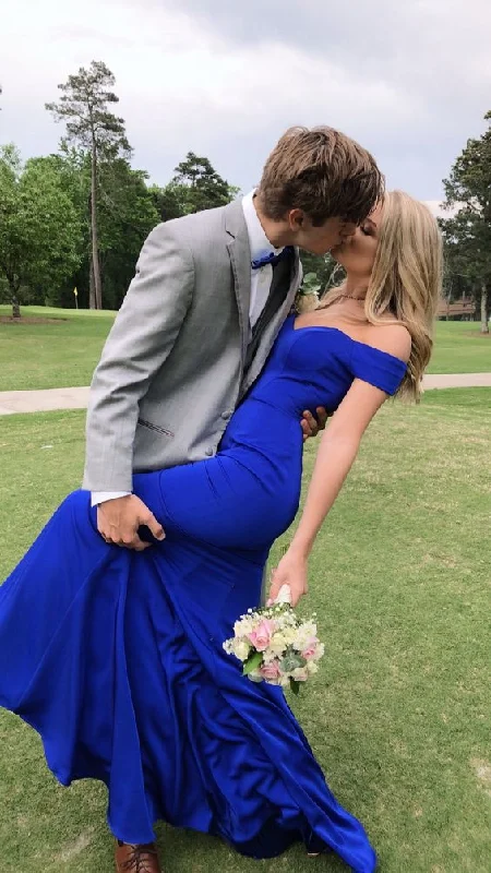 Deal of the Week bodycon dressCharming Mermaid Off the Shoulder Royal Blue Satin Prom Dresses,Evening Party Dresses  Y5766