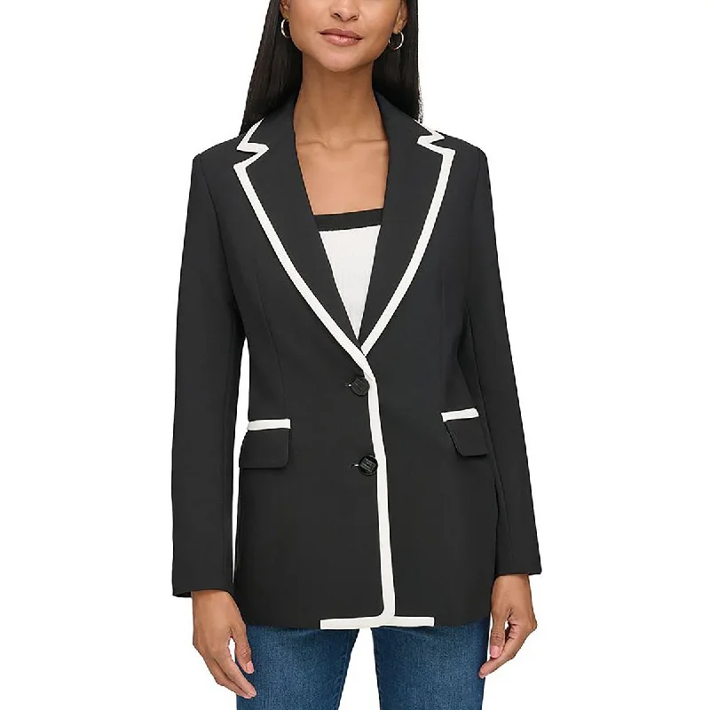 Low Prices chic padded coatWomens Woven Contrast Trim Two-Button Blazer