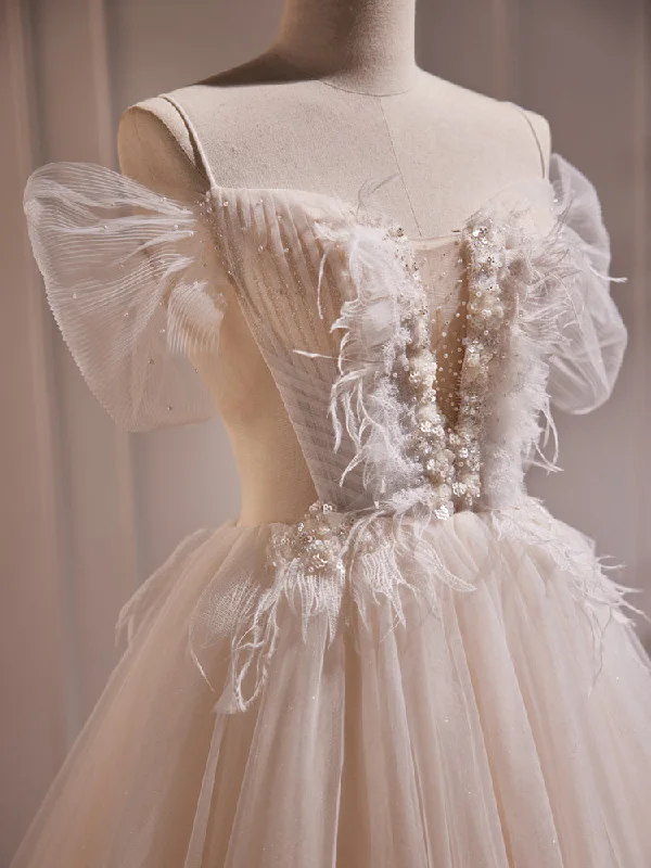 Bonus Savings Charming Ivory A-Line Ball Gown Tulle Long Wedding Dresses