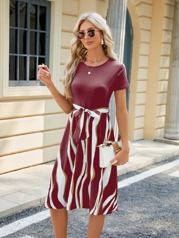 Super Sale Colorblock Belted A-line Dress
