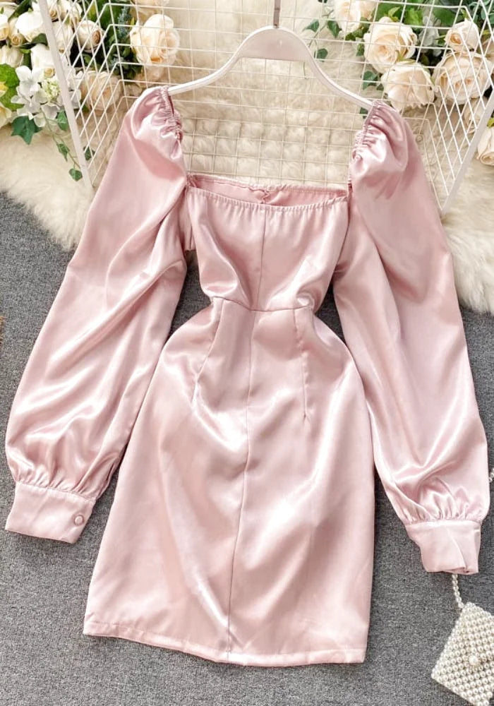 Holiday Sale velvet dressPink Satin Dress Long Sleeve