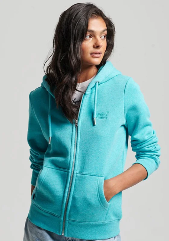 Superdry Womens Vintage Logo Full Zip Hoodie, Aqua Shore