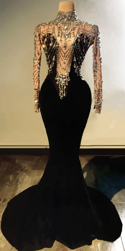 Savings Spectacular relaxed fit dressWomen Sexy Evening Long Dress Elegant Wedding Party Rhinestone Velvet Mermaid Dress Prom Crystal Trailing Dress Stage Costumes