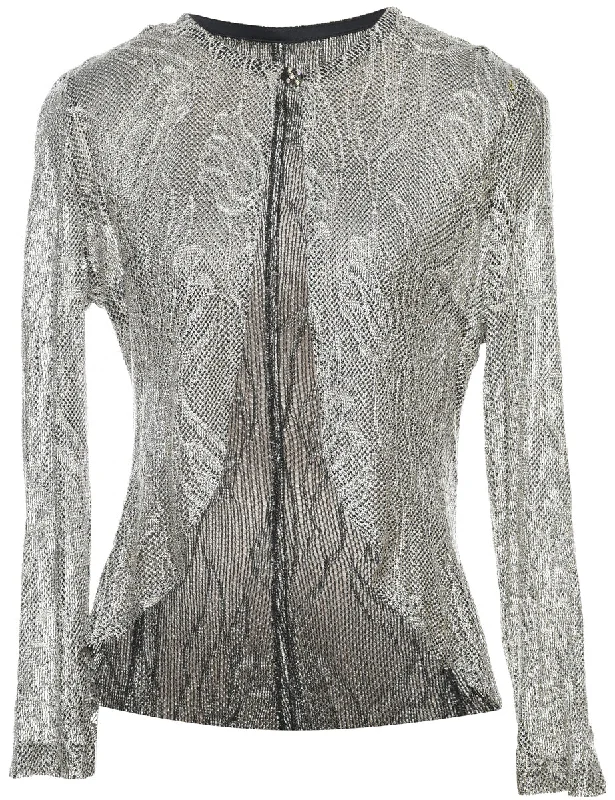 Exclusive Offers comfortable coatSilver Lace Asymmetrical Y2K Hem Blouse - M